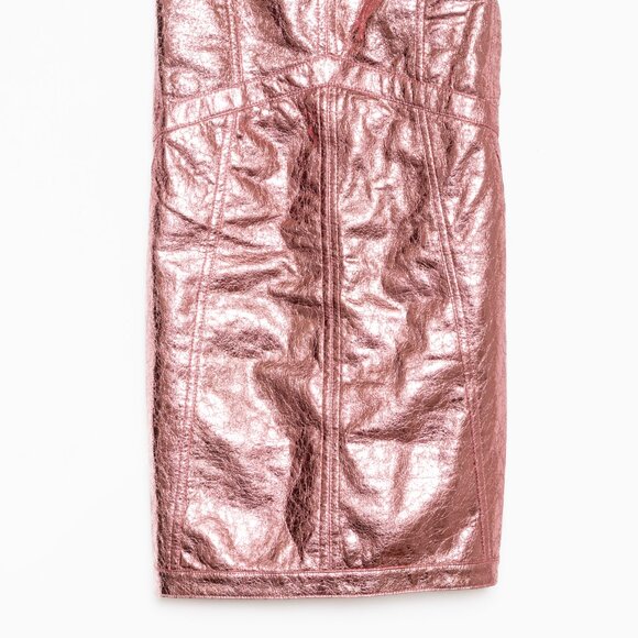 For Love & Lemons X Free People Metallic Pink Faux Leather Luna Dress - Size S - Picture 8 of 16